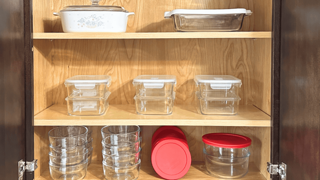 clear glass containers with red and white lids