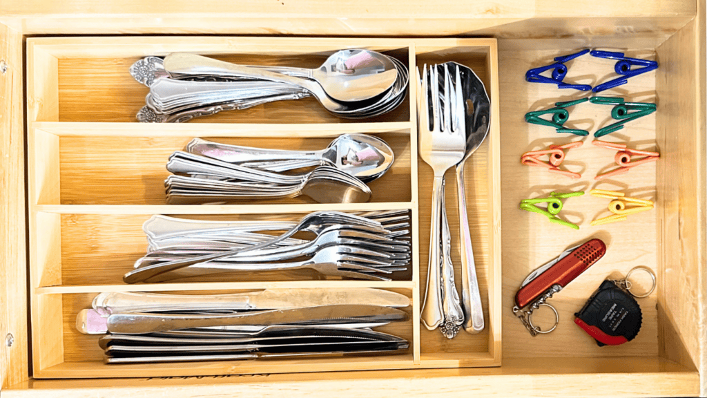 my silverware in an organizer with chip clips