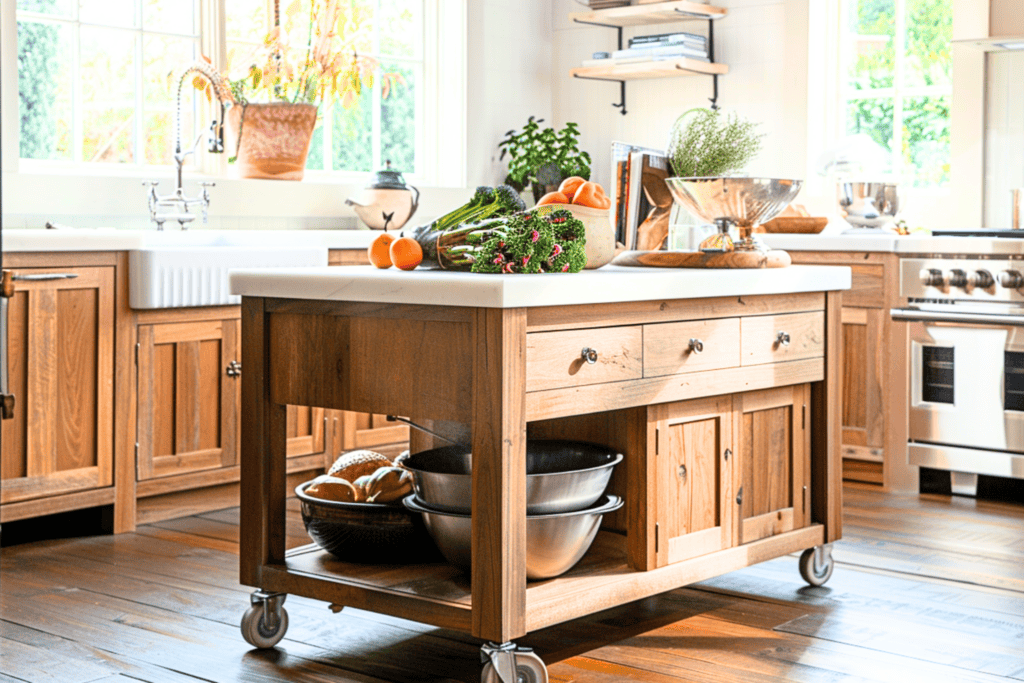 wooden kitchen island on wheels