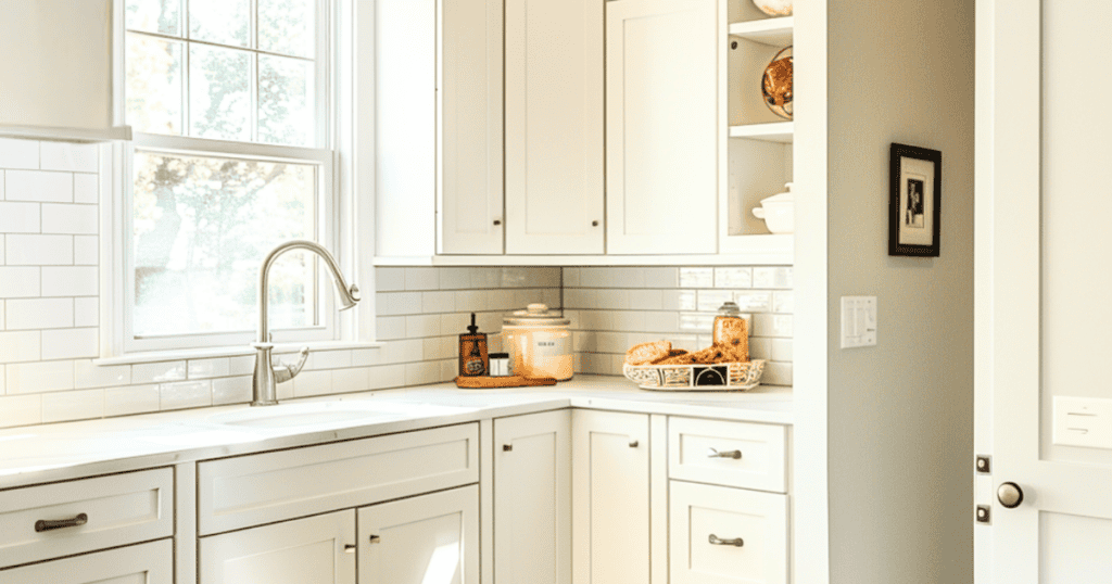 corner cabinet in a white kitchen