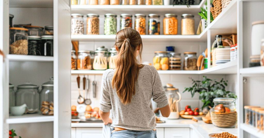 woman with ponytail organizing food