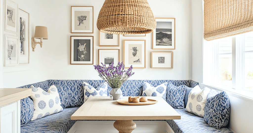 Bench seating with storage in a dining room