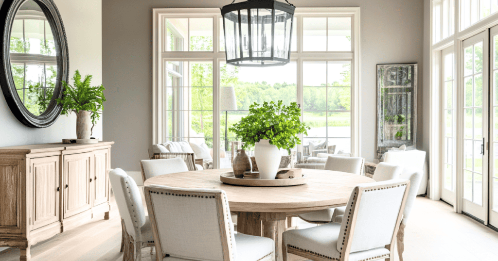 Dining room table with a side board