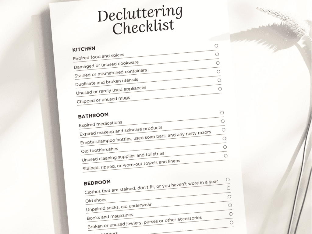 Free printable decluttering checklist