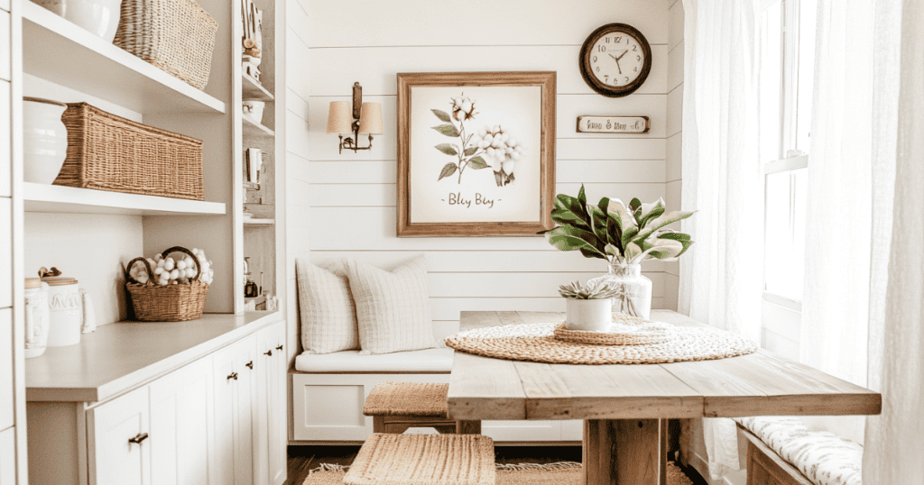 Small dining table with a hutch beside it