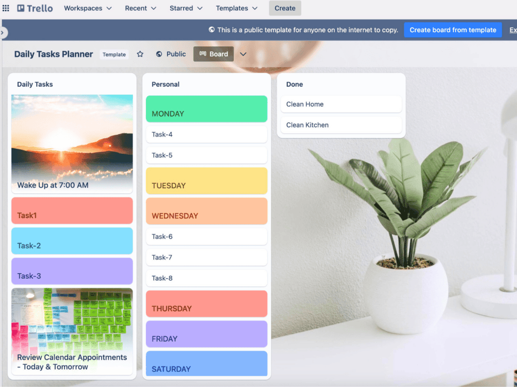 A screen shot of a Trello Board related to time management.