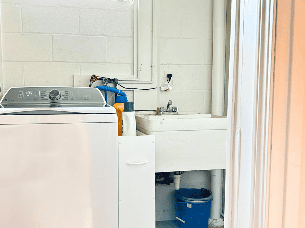 Utility sink in a small laundry room