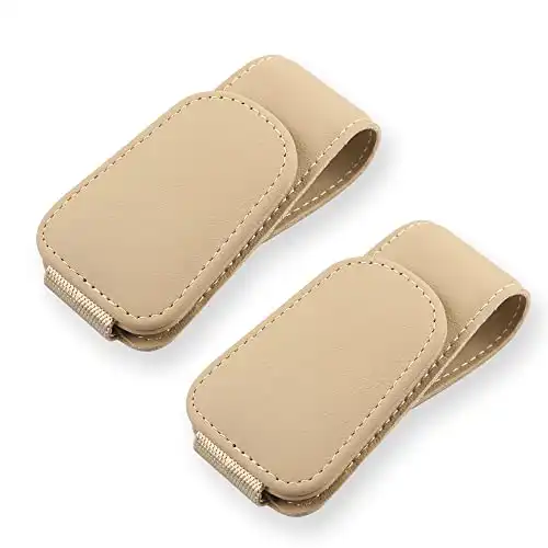 CMWWYFC 2Pcs Sunglass Holder for Car, Magnetic Leather Eyeglass Hanger Clip for Car Sun Visor, Sunglasses Holder and Ticket Card Clip for Car Visor Accessories (Beige)