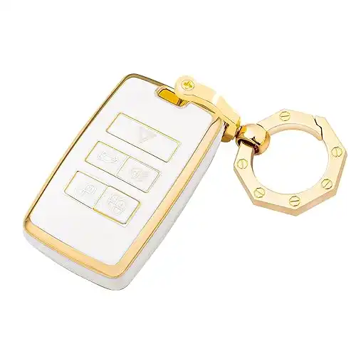 YHC Key Fob Cover Car Key Case Shell with Gold KeyChain fit Land Rover Vogue Range Discovery Rover Sport