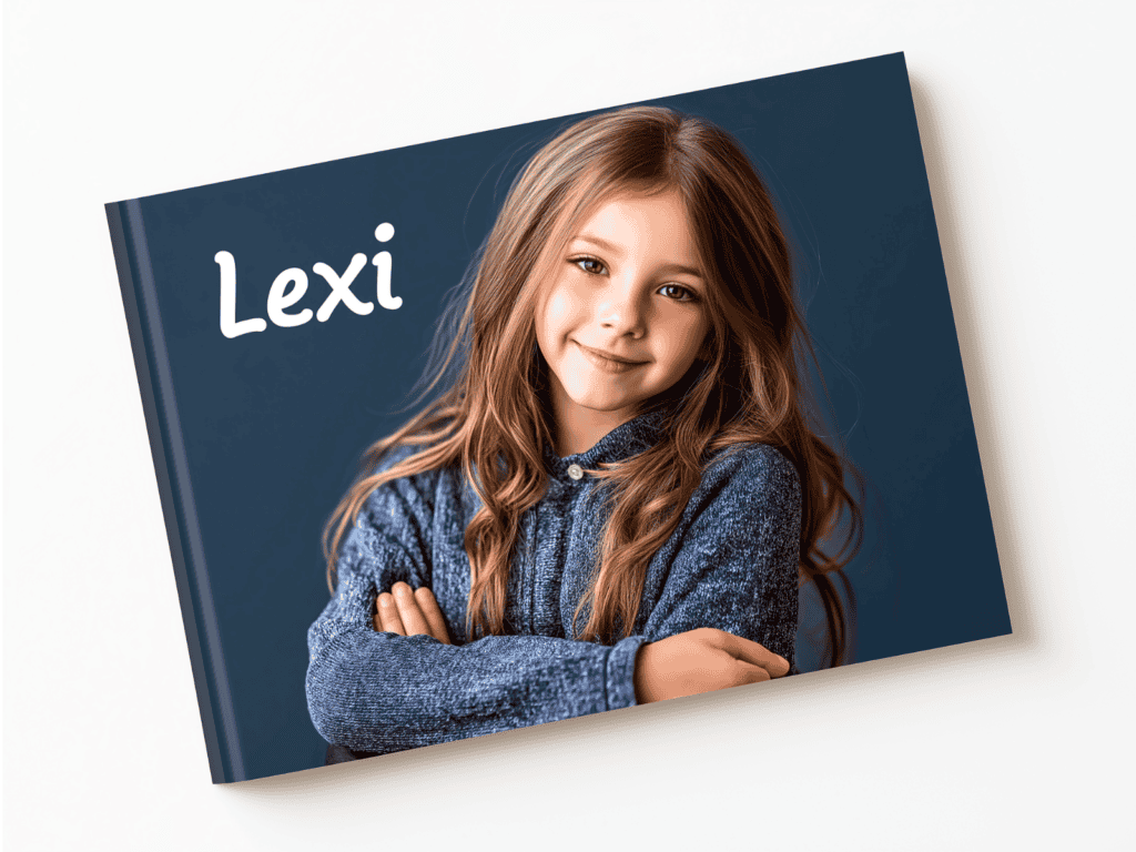 Lexi's photo book with a picture of her on the front