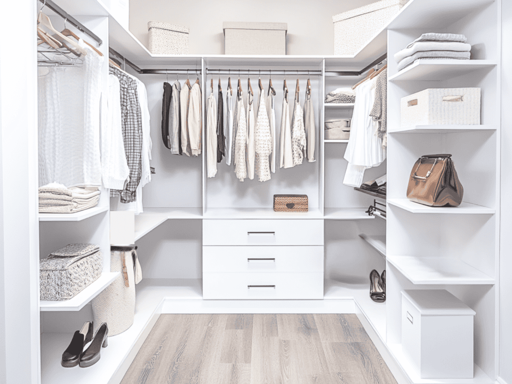 White organized minimalist closet