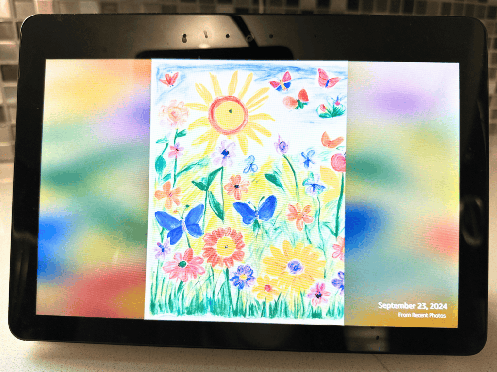 Lexi's school artwork being displayed on my Amazon Alexa Show