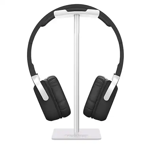 New bee Headphone Stand Headset Holder Earphone Stand with Aluminum Supporting Bar Flexible Headrest ABS Solid Base for All Headphones Size (White)