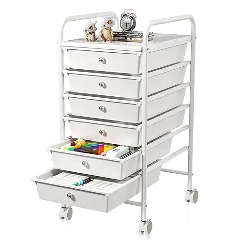 Storage Cart, Rolling Utility Cart with 6 Drawers, Multipurpose Storage Utility Cart on Wheels, for Home, Kitchen, Office, School, Teacher