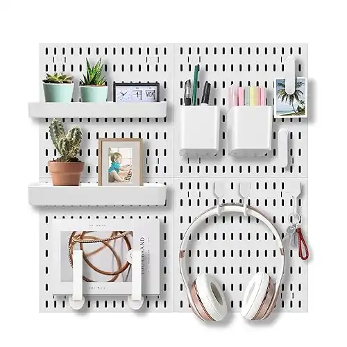 Wall Organizer Peg Board - Elevate And Declutter Your Gaming And Office - Create A Perfectly Structured Space(White)