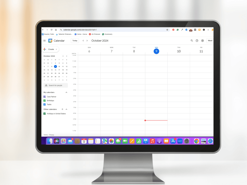 Google calendar app on a desktop computer screen.