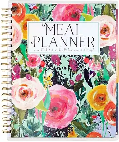 Large Meal Prep Planner, Spiral, Pull-off Grocery Shopping Lists, Kitchen Management, Tabbed Dividers, Laminated Covers, Easy Organizing, Avoid Food Waste, Folder Pockets, Covers a full Year E...