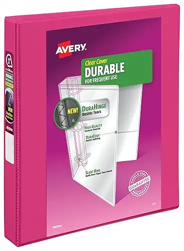 Avery Durable View 3 Ring Binder, 1 Inch Slant Rings, 1 Pink Binder (17830)