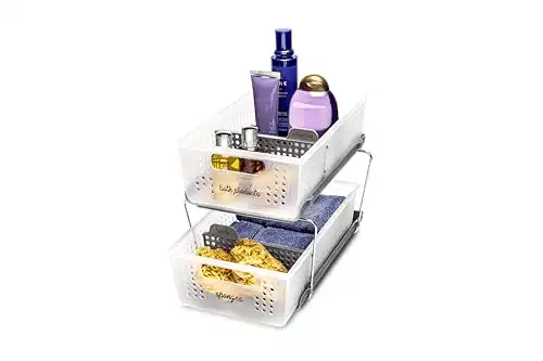 madesmart 2-Tier Organizer, Multi-Purpose Slide-Out Storage Baskets with Handles and Dividers, Frost