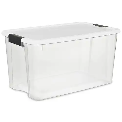 Sterilite 4-Pack Stackable Storage Bin with Lid, Clear Plastic Design, 70 Quart