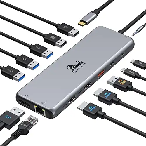 13 in 1 USB C Docking Station - Dual Monitor, Triple Display, 8 USB C/A Ports, Ethernet, Audio - For MacBook, Dell, HP, Lenovo, Surface