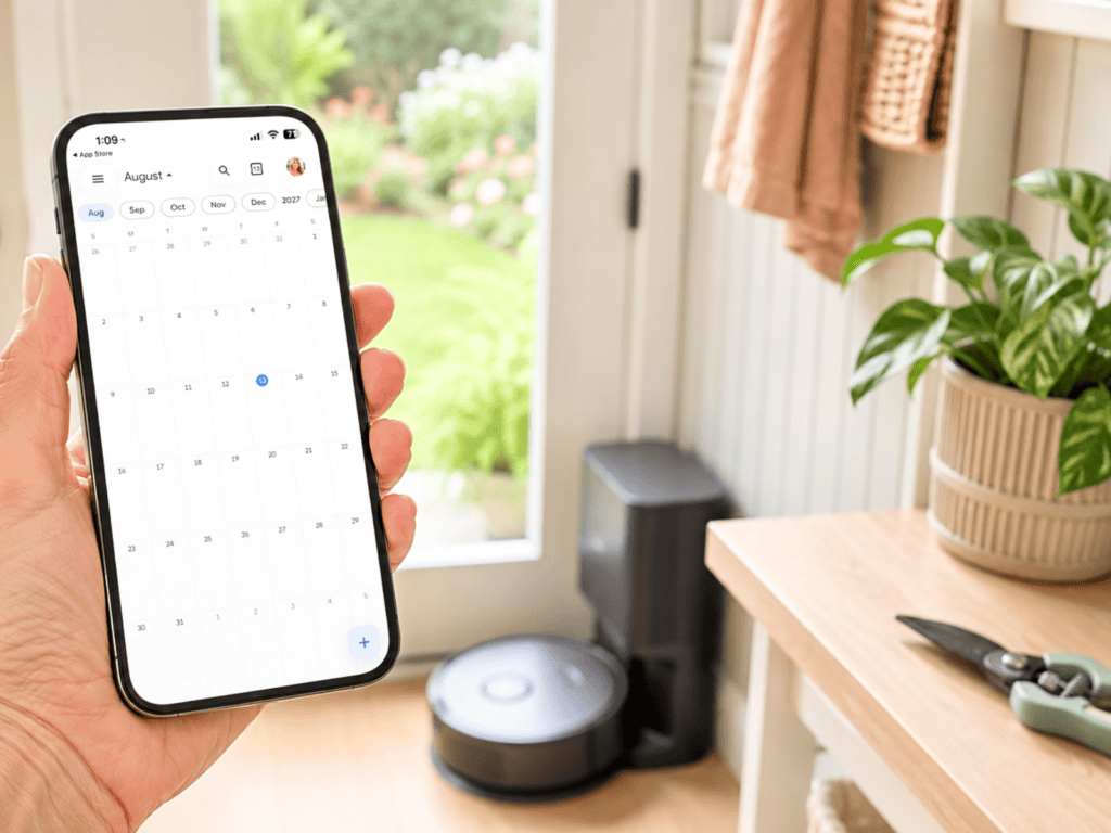 Google Calendar displaying a monthly calendar for scheduling appointments and recurring household reminders.