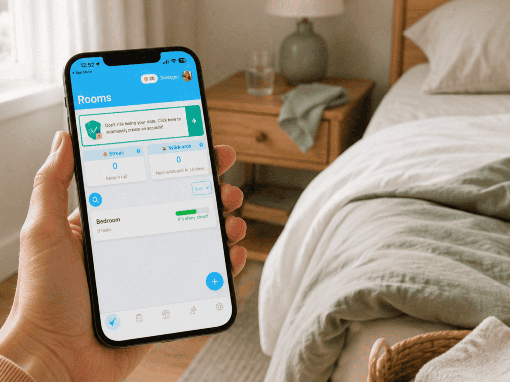 Tody app displaying bedroom cleaning tasks and their current status.