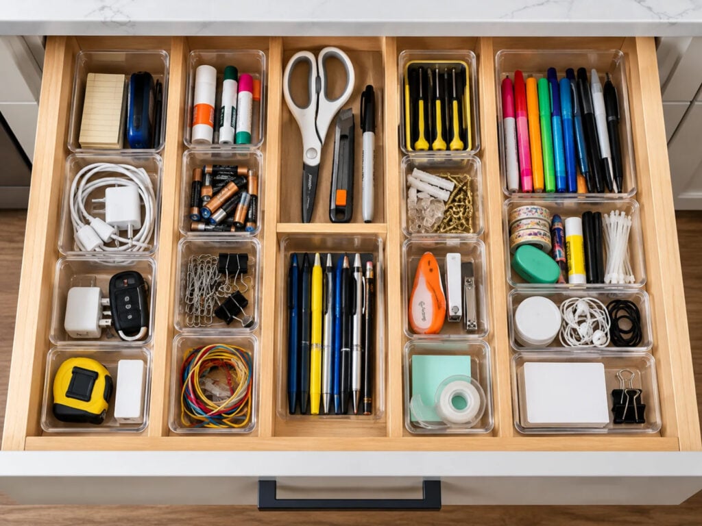 A kitchen junk drawer.